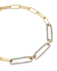 Diamond Triple Link Paperclip Bracelet in 14K White & Yellow Gold, 0.50 tcw