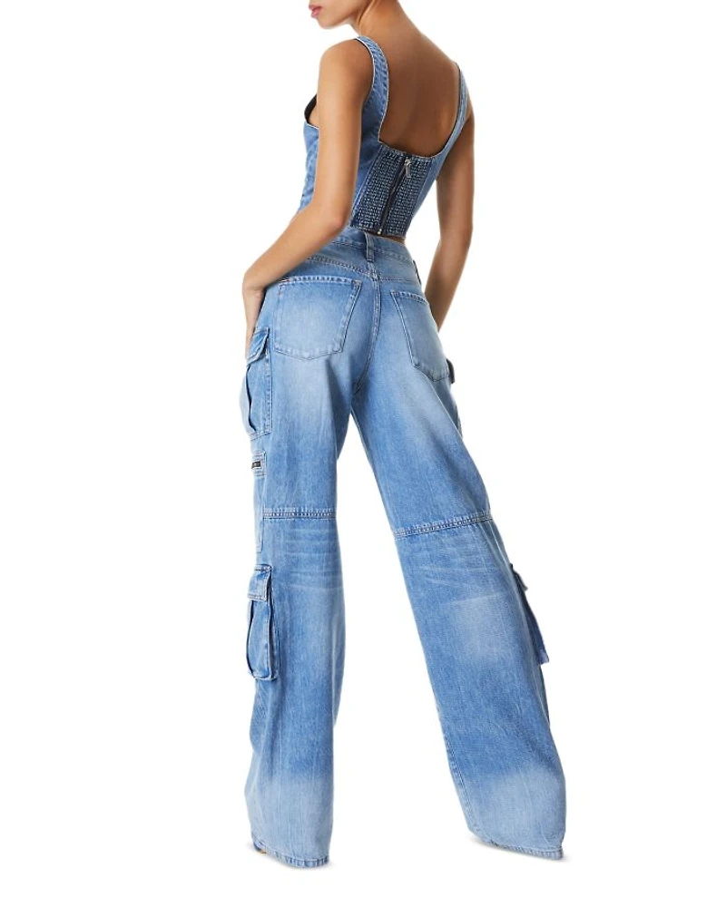Breslin Denim Corset Top & Cay Baggy Cargo Jeans