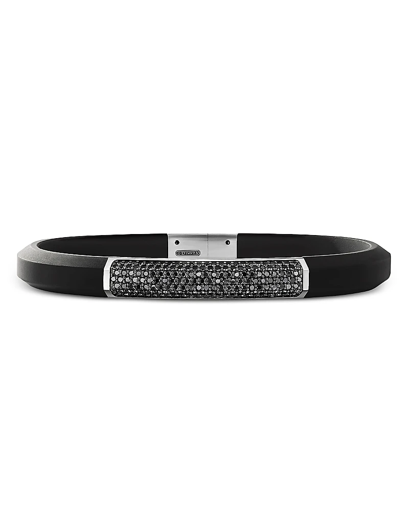 David Yurman Men's Sterling Silver Streamline Black Diamond Pave Black Rubber Bracelet