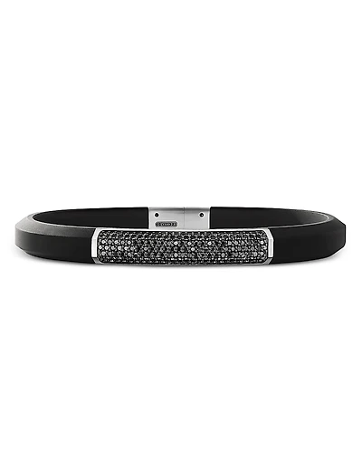 David Yurman Men's Sterling Silver Streamline Black Diamond Pave Black Rubber Bracelet