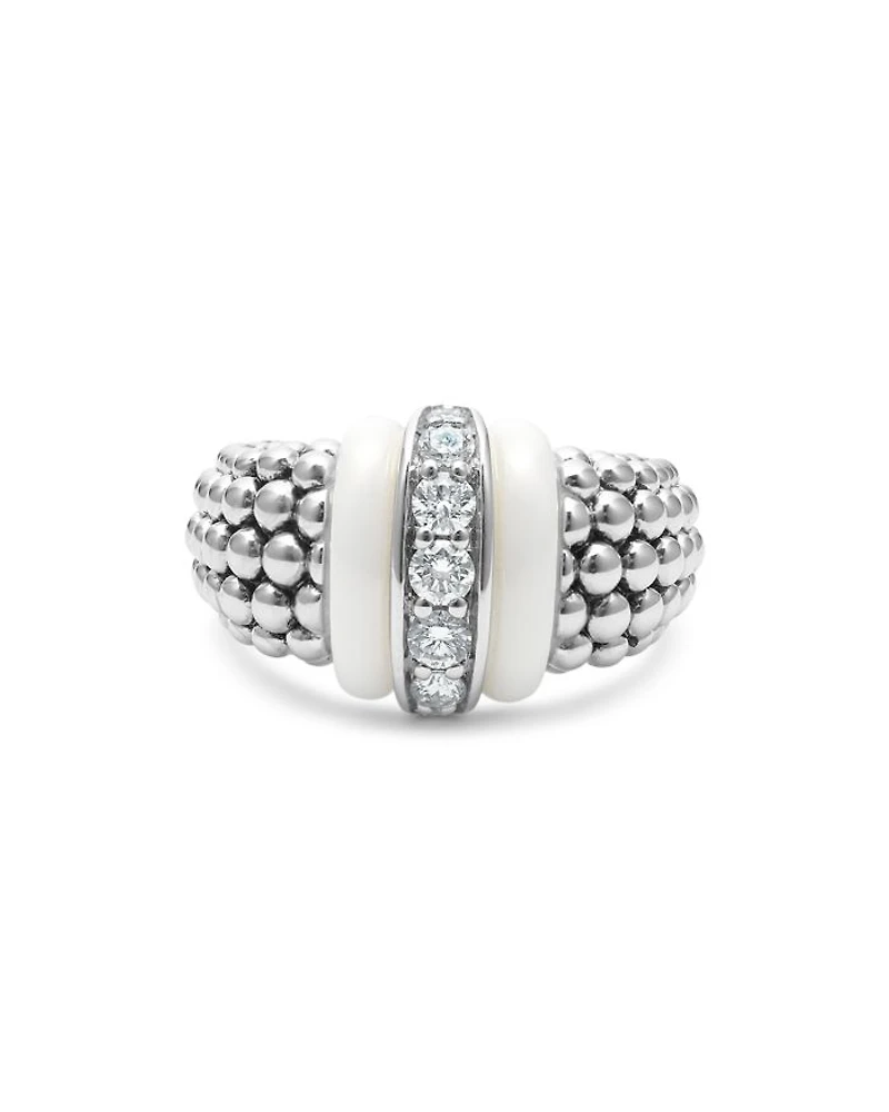 Ceramic & Sterling Silver White Caviar Diamond Ring