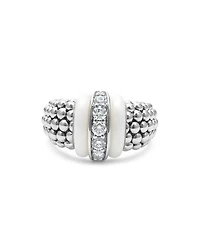 Ceramic & Sterling Silver White Caviar Diamond Ring