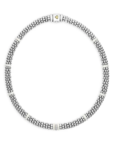 Ceramic & Sterling Silver White Caviar Diamond Station Necklace