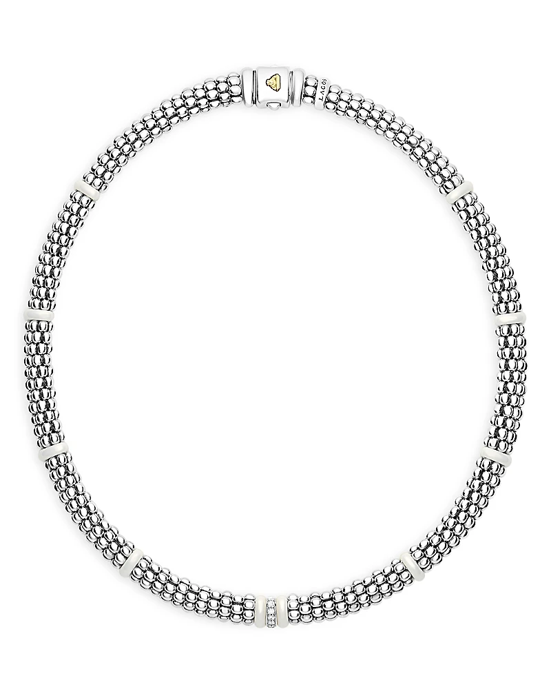 Lagos Ceramic & Sterling Silver White Caviar Diamond Station Necklace