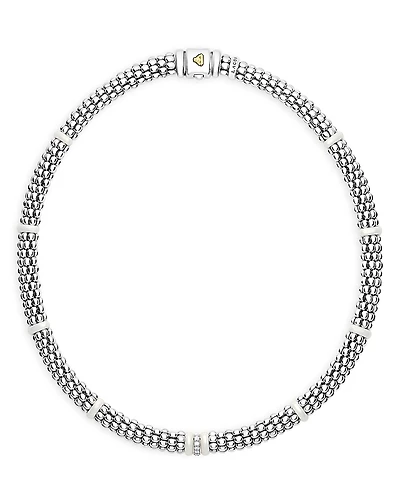 Lagos Ceramic & Sterling Silver White Caviar Diamond Station Necklace