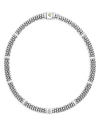 Lagos Ceramic & Sterling Silver White Caviar Diamond Station Necklace
