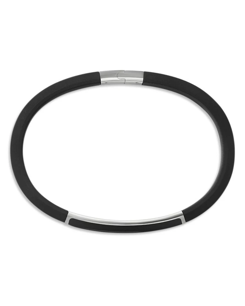 Men's Streamline® ID Bracelet in Black Rubber with Black Onyx and Sterling Silver, 8mm