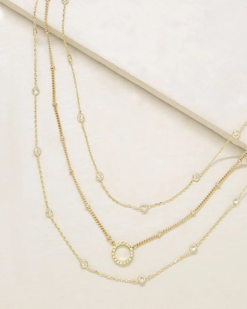 Monroe Crystal Cubic Zirconia Layered Collar Necklace in 18K Gold Plated, 14"-19"