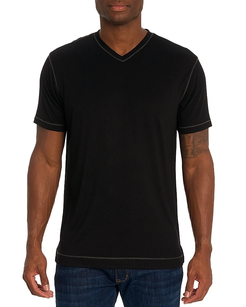 Robert Graham Eastwood Top Stitched V Neck Tee