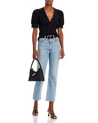 Heather V Neck Puff Sleeve Top