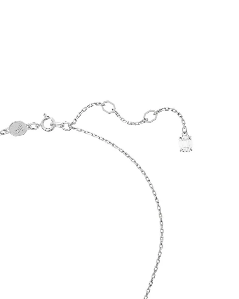 Matrix Baguette Crystal Woven Heart Pendant Necklace in Rhodium Plated, 15"-17"
