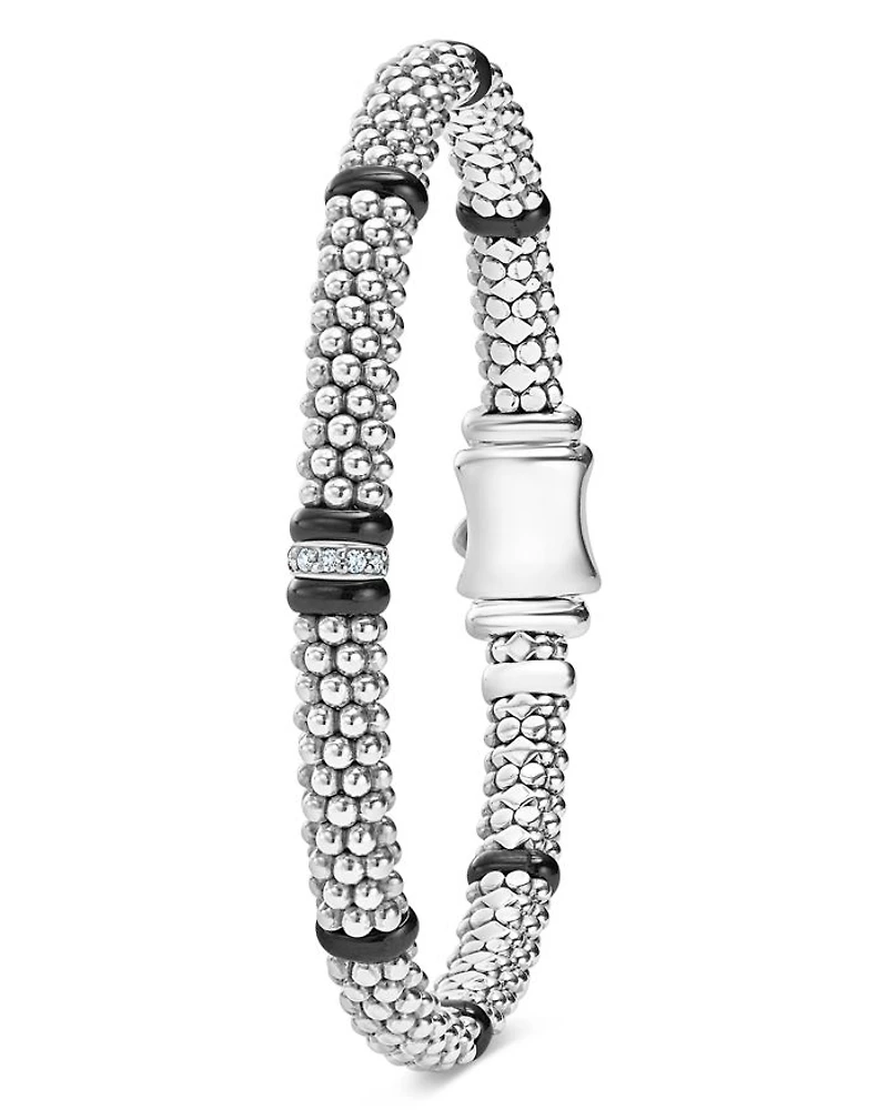 Single Station Diamond Caviar Bracelet Sterling Silver
