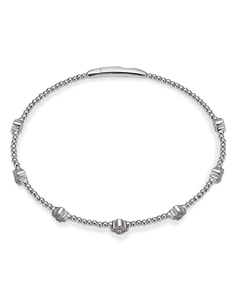 Diamond Cluster Beaded Bangle Bracelet in 14K Gold
