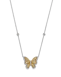 White & Yellow Diamond Butterfly Necklace in 14K Yellow & White Gold, 18"
