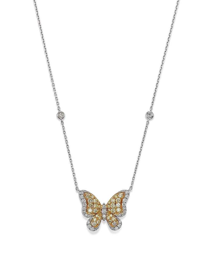 Bloomingdale's Fine Collection White & Yellow Diamond Butterfly Necklace
