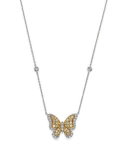 Bloomingdale's Fine Collection White & Yellow Diamond Butterfly Necklace