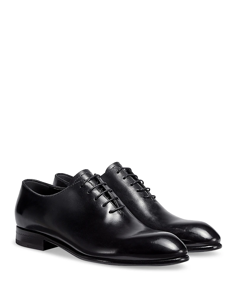 Zegna Men's Black Hand-Buffed Leather Vienna Evening Wholecut Oxford Shoes