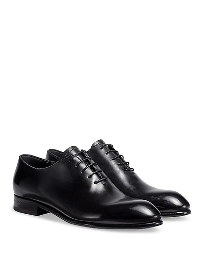 Zegna Men's Black Hand-Buffed Leather Vienna Evening Wholecut Oxford Shoes