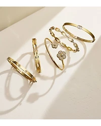 18K Yellow Gold Daisy Diamond Bangle Bracelet - Exclusive