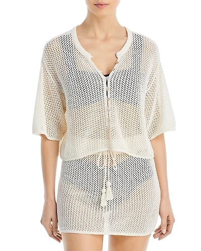 L*Space Coast Is Clear Cotton Crochet Swim Cover-Up Top