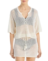 L*Space Coast Is Clear Cotton Crochet Swim Cover-Up Top