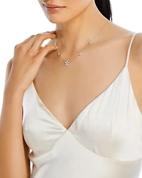 Diamond Flower Station Necklace in 14K White Gold