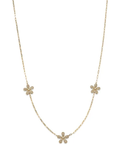Diamond Flower Station Necklace in 14K Gold