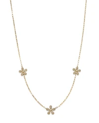 Diamond Flower Station Necklace in 14K Yellow Gold, 0.50 tcw