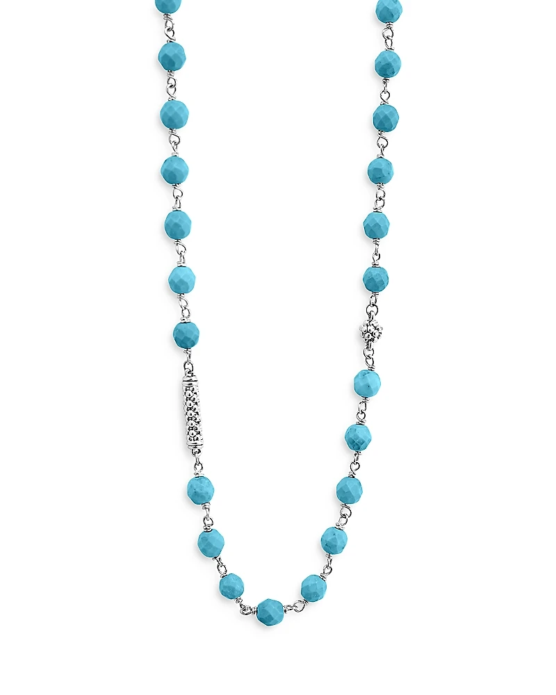 Lagos Sterling Silver Caviar Turquoise Bead Station Necklace, 34