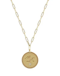 14K Yellow Gold Mantra Diamond Accented All You Need is Love Disc Pendant Necklace, 18"