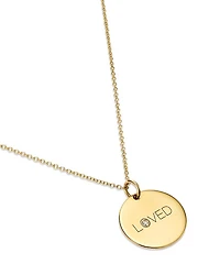 14K Yellow Gold Tender Tokens Diamond Love Disc Pendant Necklace, 18-20"