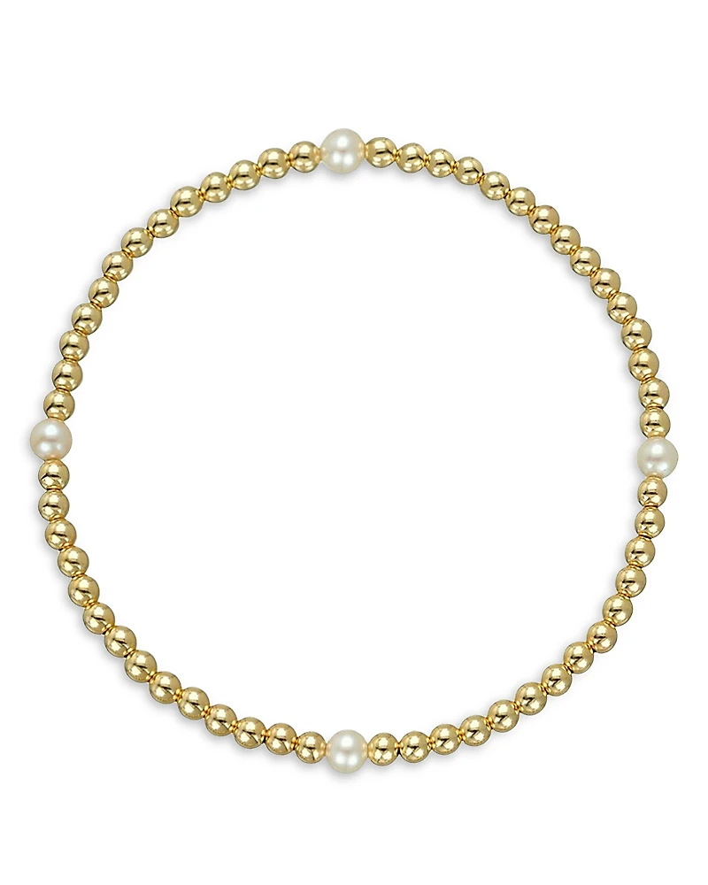 Zoe Lev 14K Yellow Gold Cultured Freshwater Pearl Station Beaded Stretch Bracelet