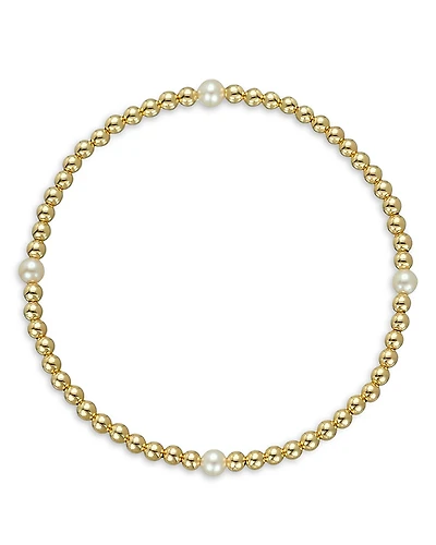 Zoe Lev 14K Yellow Gold Cultured Freshwater Pearl Station Beaded Stretch Bracelet