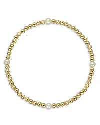Zoe Lev 14K Yellow Gold Cultured Freshwater Pearl Station Beaded Stretch Bracelet