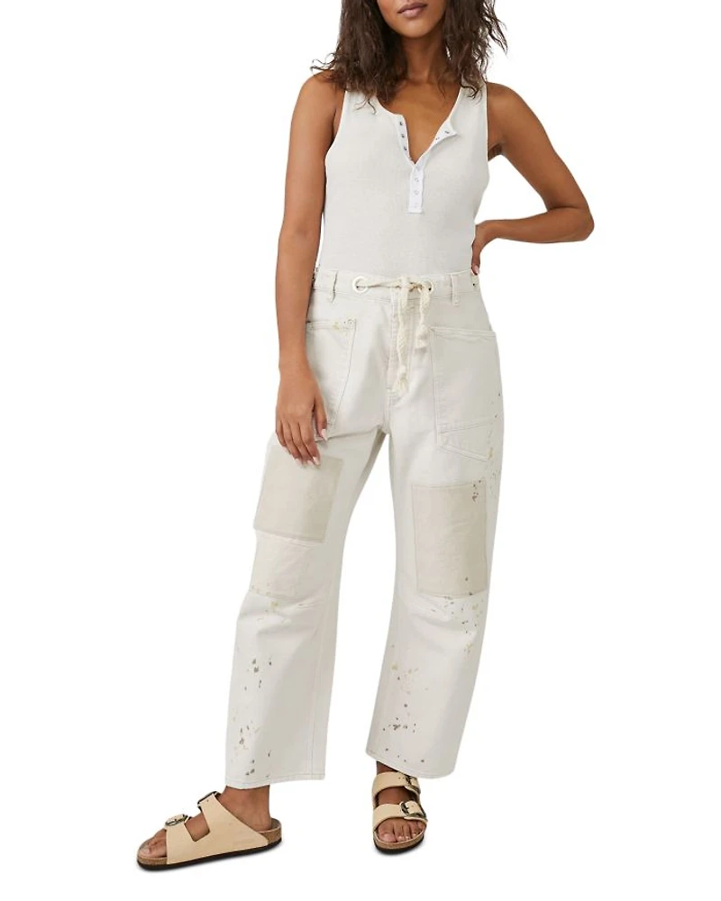 Moxie Low Slung Pull On Drawstring Barrel Jeans