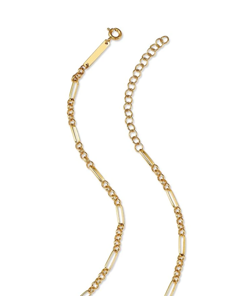 14K Yellow Gold Bezel Diamonds Diamond Sunbeam Medallion Lariat Necklace, 16-18"
