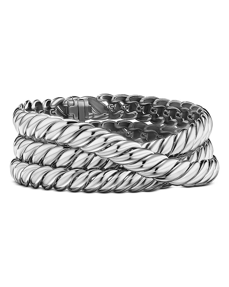 David Yurman Sterling Silver Sculpted Cable Link Wrap Bracelet