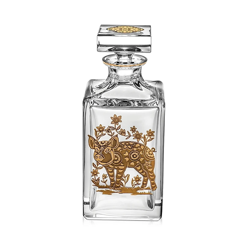 Vista Alegre Golden Whisky Decanter with Gold Pig