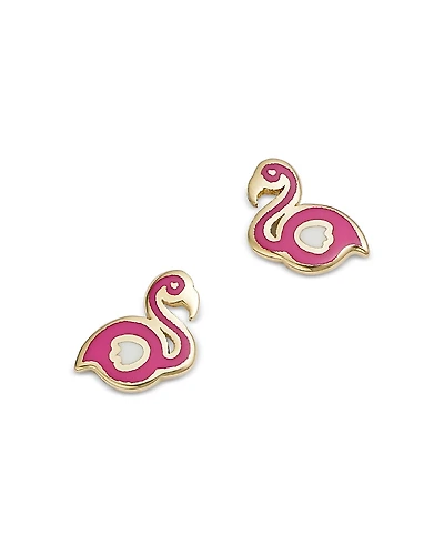 Moon & Meadow 14K Yellow Gold Enamel Flamingo Stud Earrings - Exclusive