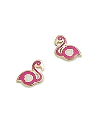 Moon & Meadow 14K Yellow Gold Enamel Flamingo Stud Earrings - Exclusive