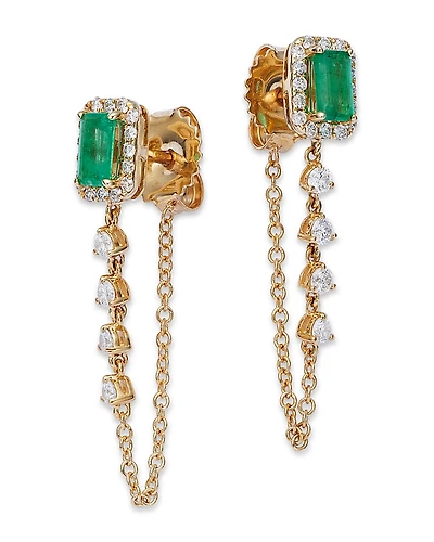 Bloomingdale's Fine Collection Emerald & Diamond Halo Chain Drop Earrings