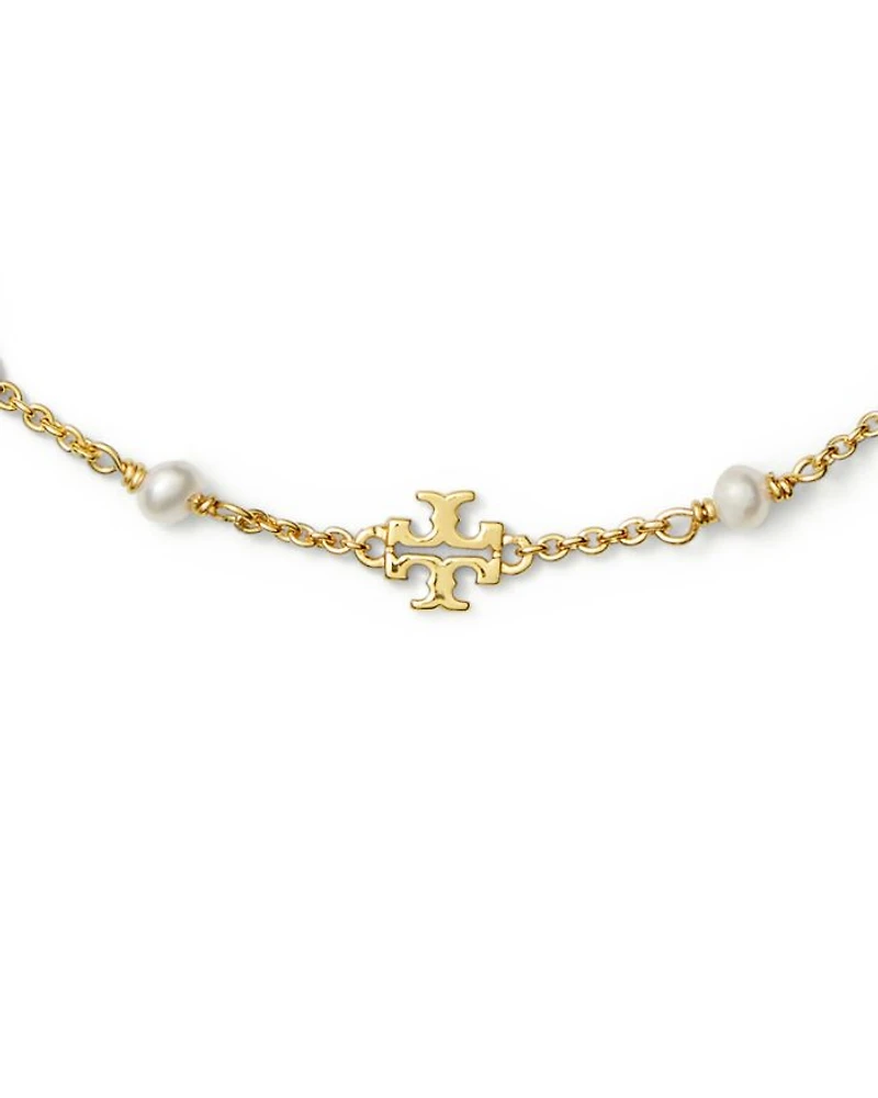 Kira Logo & Cultured Freshwater Pearl Link Bracelet in 18K Gold Plated