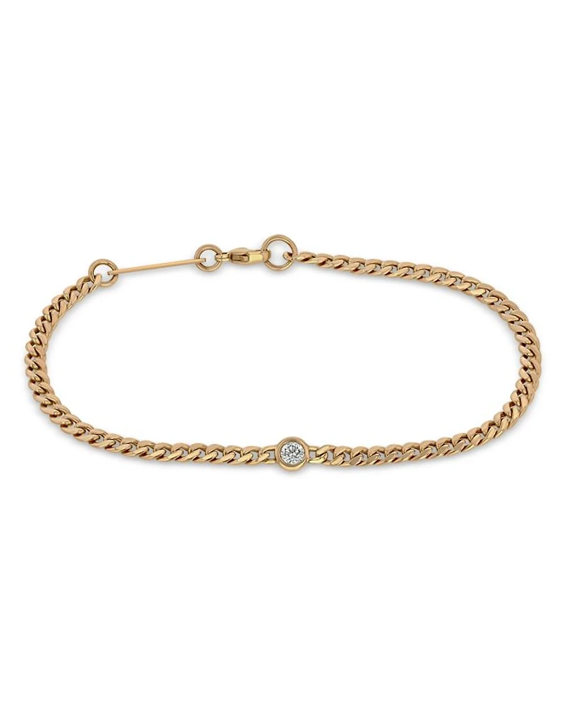 14K Yellow Gold Floating Diamond Small Curb Chain Bracelet