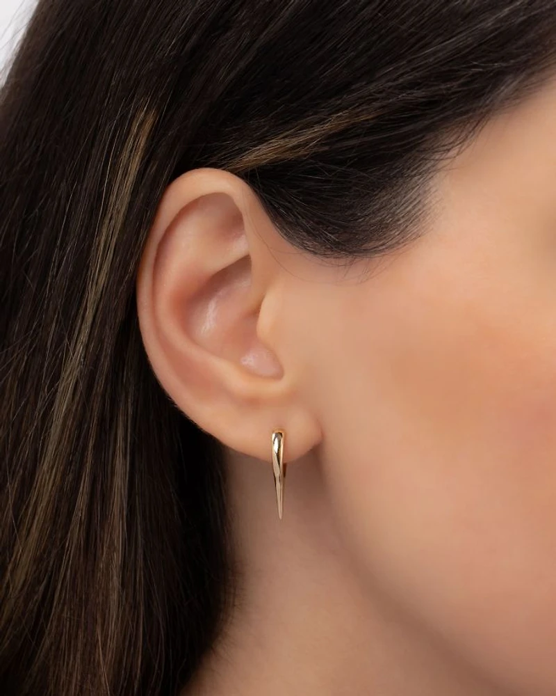 14K Yellow Gold Dagger Huggie Hoop Earrings