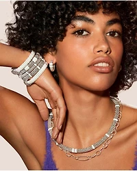 Sterling Silver & Ceramic White Caviar Diamond Three Station Bracelet