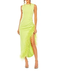 Feather Trim Asymmetric Dress