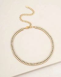 Crystal Double Row Choker Necklace, 11-16"