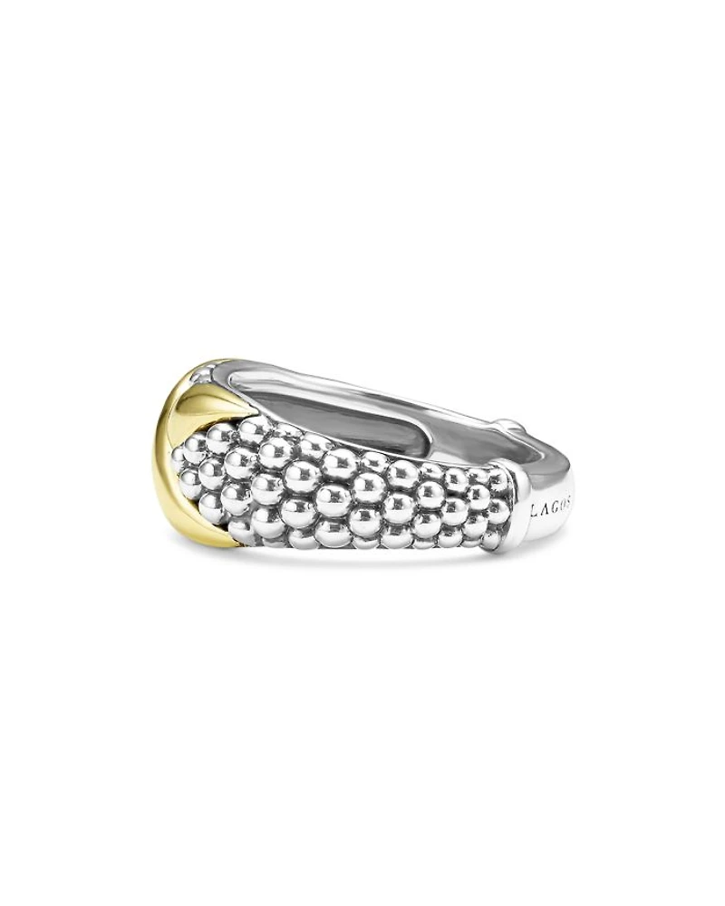 18K Yellow Gold & Sterling Silver Embrace X Caviar Bead Statement Ring
