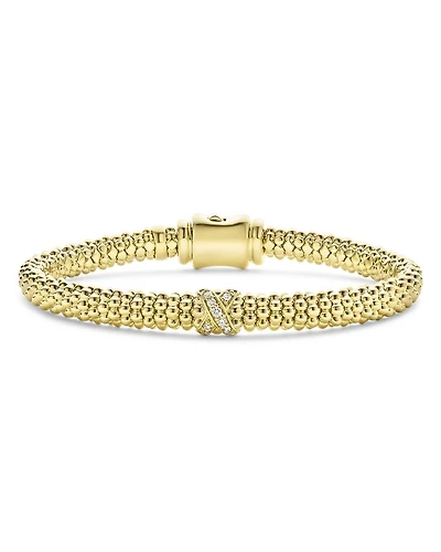 18K Yellow Gold Embrace Diamond X Caviar Bead Bracelet