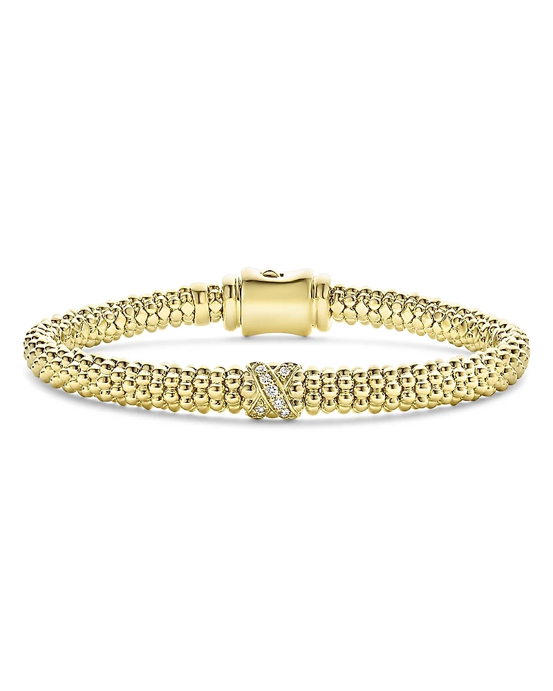 Lagos 18K Yellow Gold Embrace Diamond X Caviar Bead Bracelet